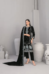 3-PC Unstitched Fancy Embroiedere Velvet Velvora By Tawakkal Fabrics | D-4927